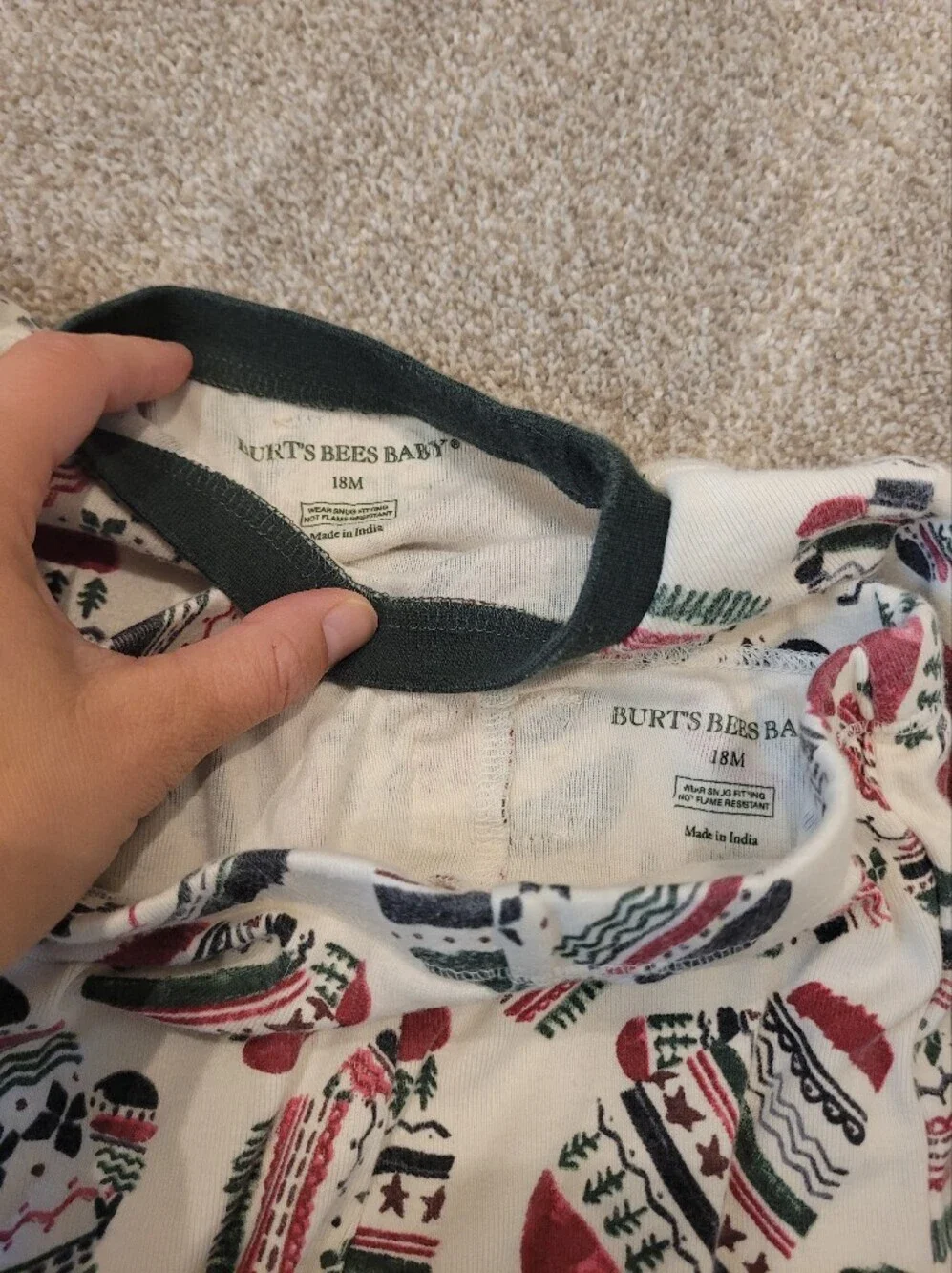 Burt's Bees Baby Kids Cream Holiday Hat Print Pajamas Size 18 Months